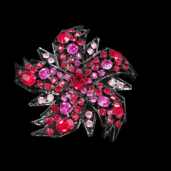 Vintage ART Arthur Pepper Red Pink Rhinestone Brooch Earring Set - Picture 2 of 6